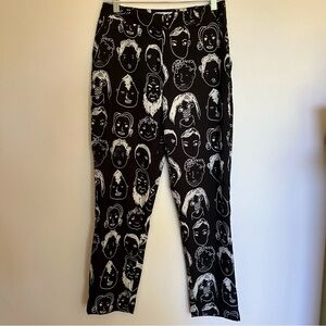 Black and White Face Print Pants